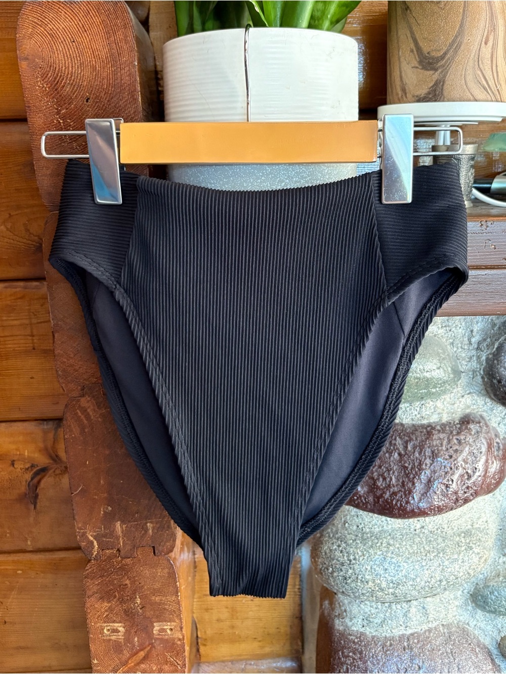 3/$25 Old Navy Black Ribbed High Waisted High Cut Bikini Bottoms S